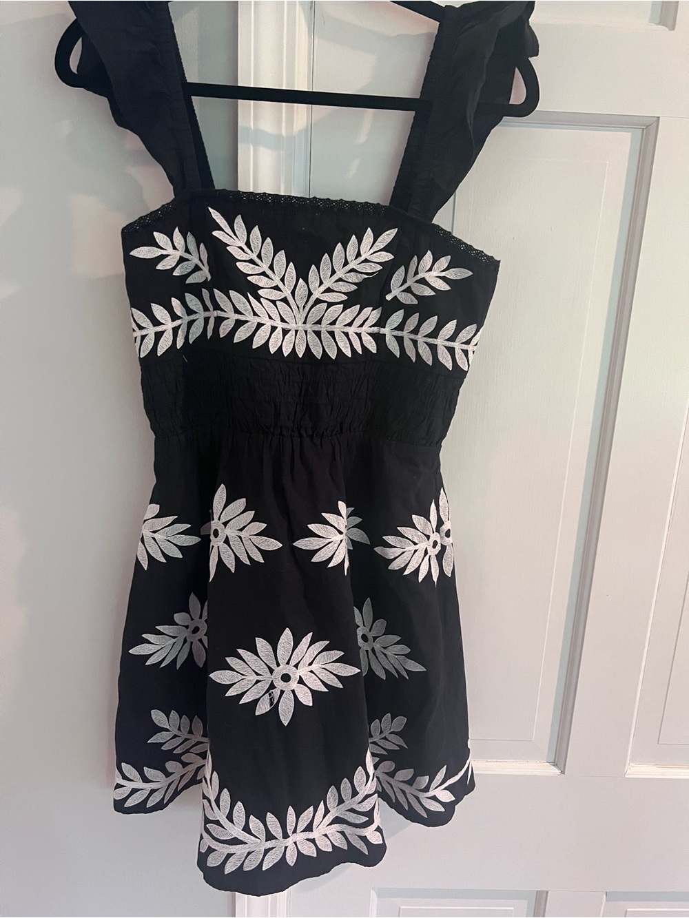 Anthropologie Anthracite Mini Dress with White Floral Embroidery - Picture 3 of 8